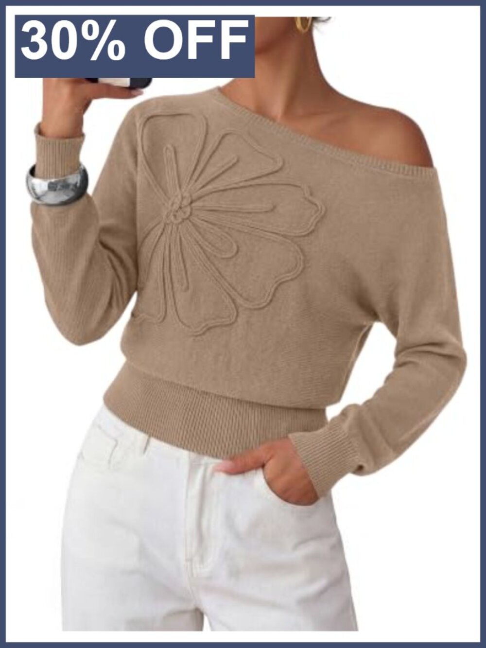 Off Shoulder Sweater Women's Long Sleeve Pullover Knit Top Lightweight Fall